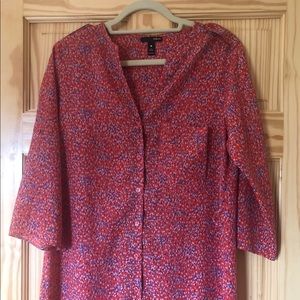 Aqua Belted Button Up Three Quarter Sleeve Dress